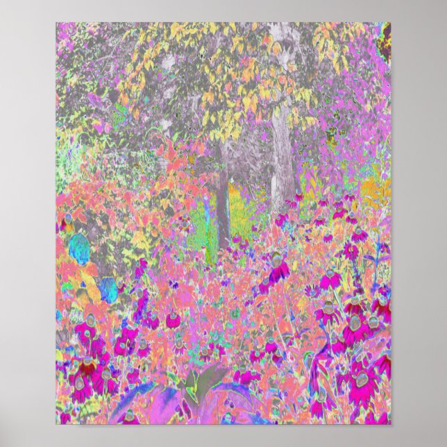 Watercolor Garden Sunrise med Lila blommor Poster (Framsidan)