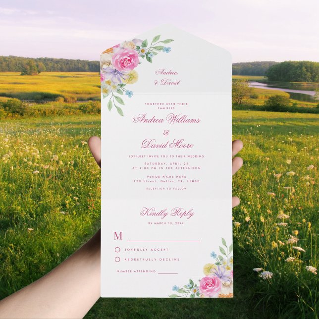 Watercolor Garden Tea Party Rosa Blommigt Bröllop (Skapare uppladdad)