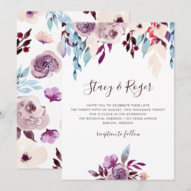 Watercolor Garden WedWedding Inbjudningar (Fram/baksida)