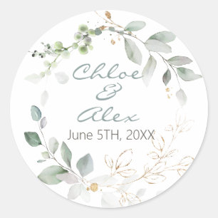 Watercolor Garden WedWedding Runt Klistermärke