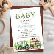 Watercolor gårdsdjur traktor baby shower