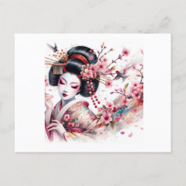 watercolor geisha vykort