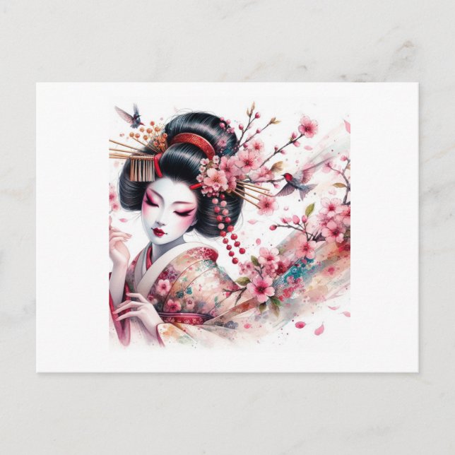 watercolor geisha  vykort (Framsida)