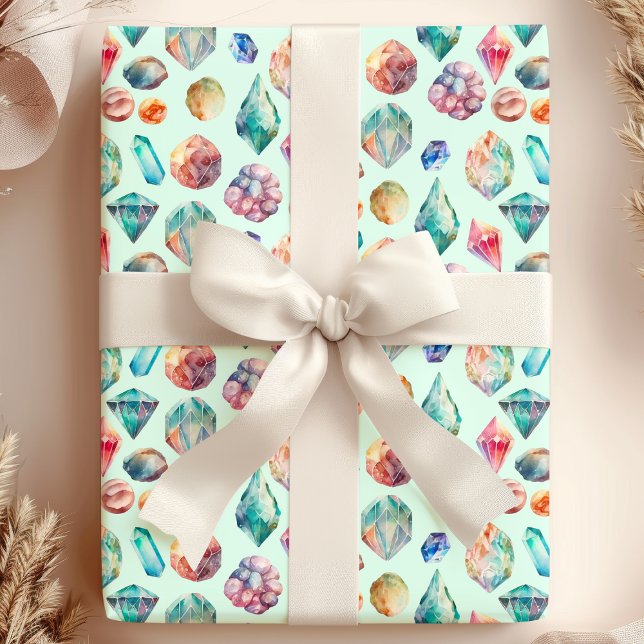 Watercolor Gemstones Jewel Mönster Presentpapper (Skapare uppladdad)