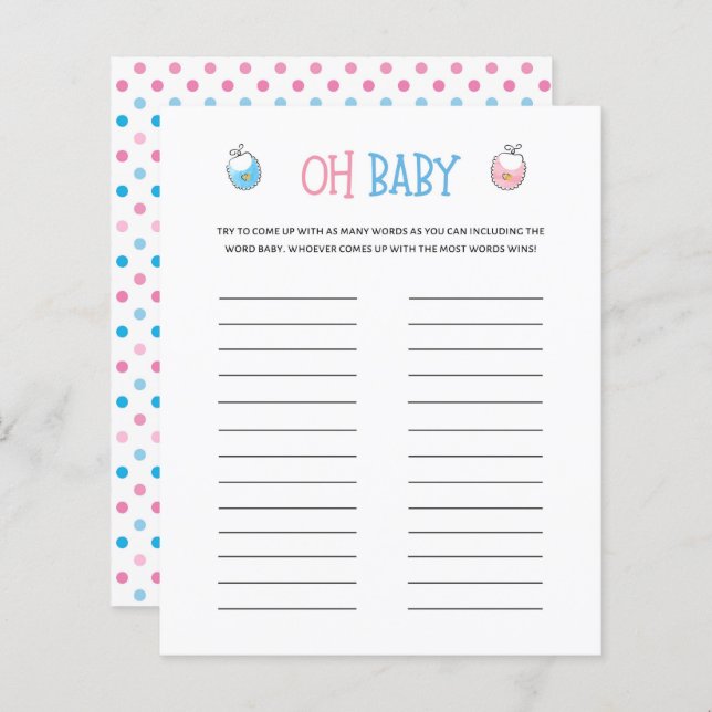 Watercolor Gender Reveal Oh Baby Game (Fram/baksida)