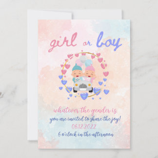 Watercolor Gender Reveal Party Boy eller Girl Inbjudningar