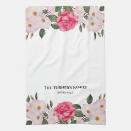 Watercolor Gentle Rosa Vit ros Illustration Kökshandduk