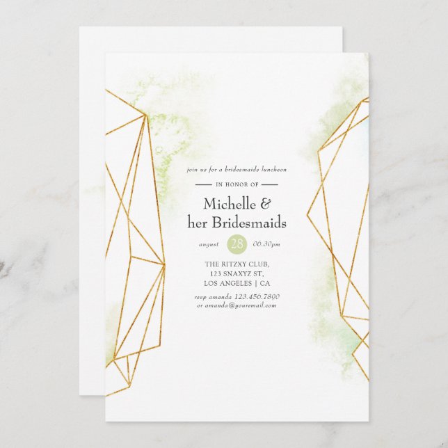 Watercolor Geometric Crystal Bridesmaids Luncheon Inbjudningar (Fram/baksida)