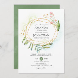 Watercolor Geometric Crystal Greenery Bröllop Inbjudningar