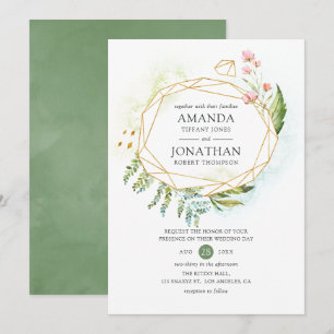 Watercolor Geometric Crystal Greenery Bröllop Inbjudningar