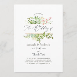 Watercolor Geometric Crystal Greenery Bröllop Program