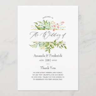 Watercolor Geometric Crystal Greenery Bröllop Program