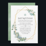 Watercolor Geometric Eucalyptus Bat mitzvah Invita Inbjudningar<br><div class="desc">Forest Eucalyptus grönenery bat mitzvah inbjudan med guld geometric ram anpassade till dina händelsespecifikationer.</div>