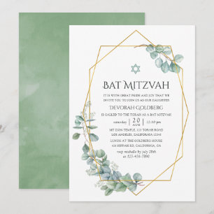 Watercolor Geometric Eucalyptus Bat mitzvah Invita Inbjudningar