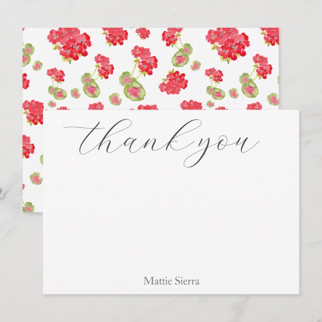 Watercolor Geraniums Mönster Tack Kort (Fram/baksida)