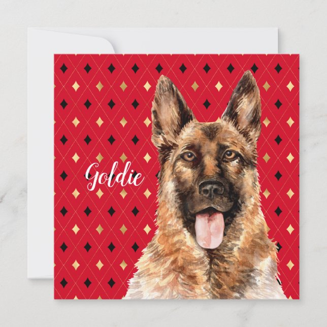 Watercolor German Shepherd Hund Personlig Kort (Framsida)