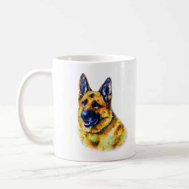 Watercolor German Shepherd Kaffemugg (Vänster)