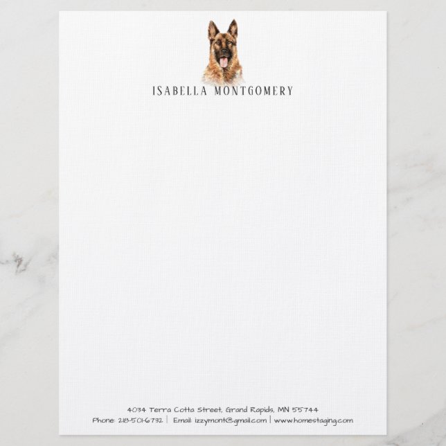 Watercolor German Shepherd Letterhead Brevhuvud (Framsida)