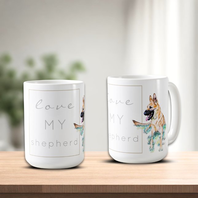 Watercolor German Shepherd Malinois Hund Kaffemugg (Skapare uppladdad)