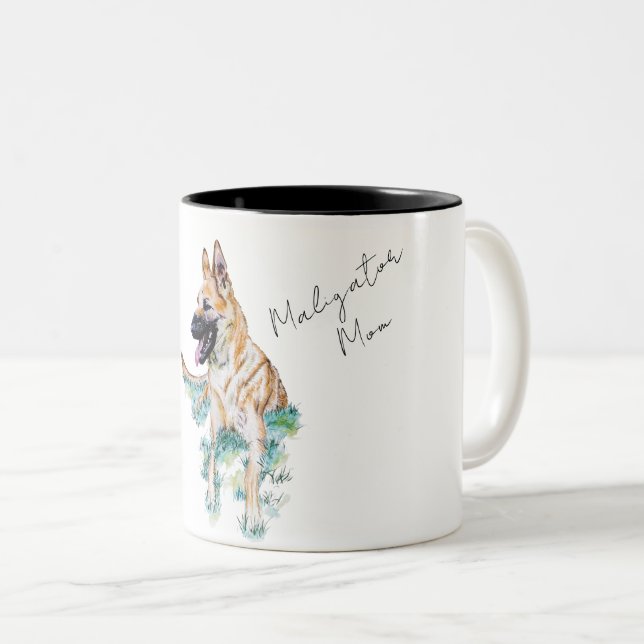 Watercolor German Shepherd Malinois Hund Mamma Två-Tonad Mugg (Framsida höger)