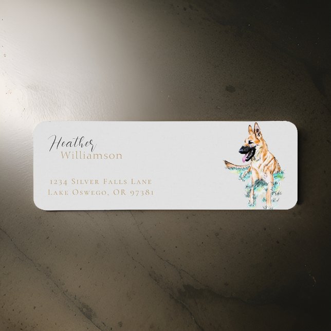 Watercolor German Shepherd Malinois Hund Returadress Etikett (Skapare uppladdad)