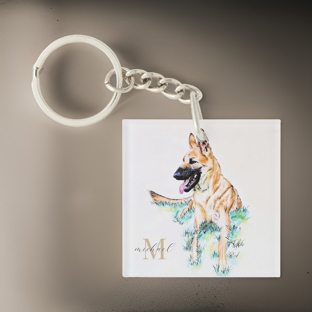 Watercolor German Shepherd Malinois Monogram (Skapare uppladdad)