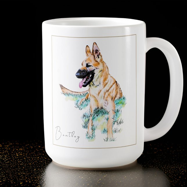 Watercolor German Shepherd Malinois Personlig Kaffemugg (Skapare uppladdad)