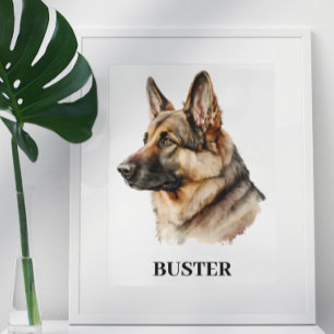 Watercolor German Shepherd Porträtt Personlig Poster