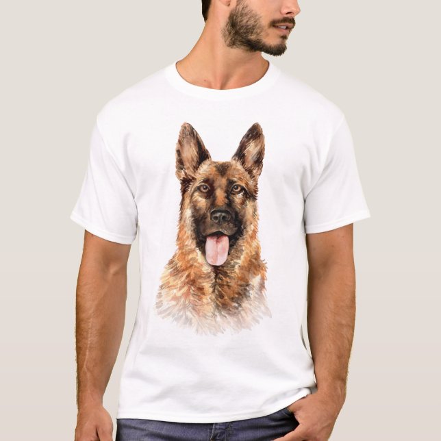 Watercolor German Shepherd T Shirt (Framsida)