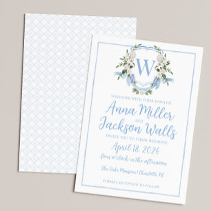 Watercolor Ginger Burk Monogram Vapensköld, Blue W Inbjudningar