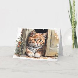 Watercolor Ginger Cat Birthday Kort