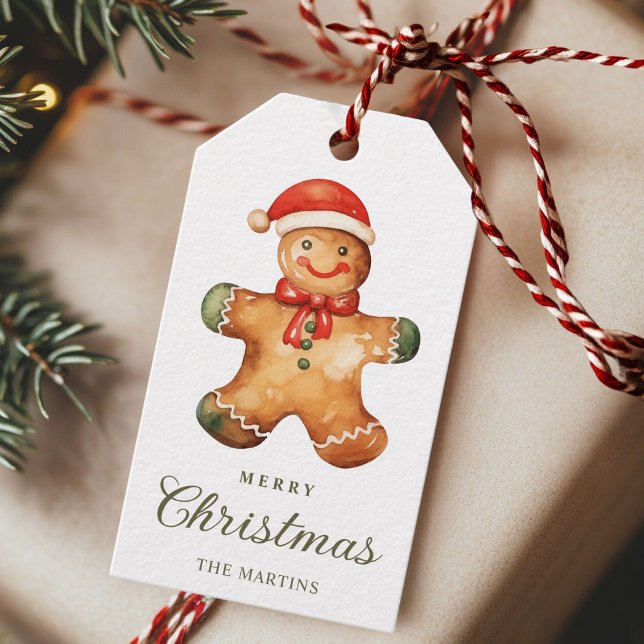 Watercolor Gingerbread Man Christmas  Presentetikett (Skapare uppladdad)
