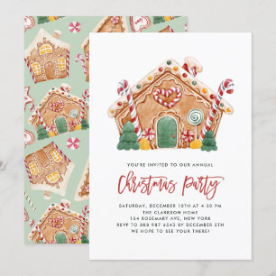 Watercolor Gingerbröd House jul Party Inbjudningar