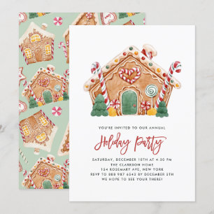 Watercolor Gingerbröd House-Julfest Inbjudningar