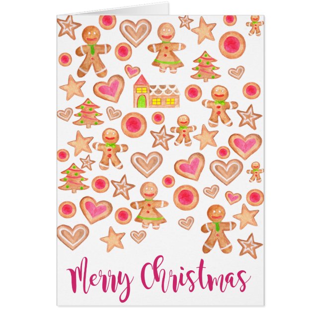 Watercolor Gingertea Cookies God jul Hälsningskort (Framsidan)