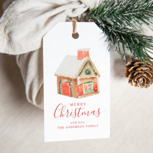 Watercolor Gingertea House God jul Presentetikett
