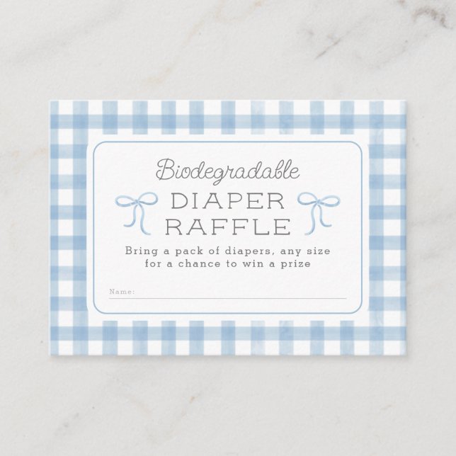 Watercolor Gingham Baby blue Diaper Raffle Tilläggskort (Framsida)