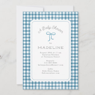 Watercolor Gingham Blue Baby Shower Inbjudningar