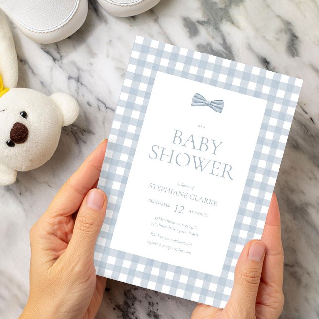 Watercolor Gingham & Bow Tie Boy Shower Inbjudningar (Skapare uppladdad)