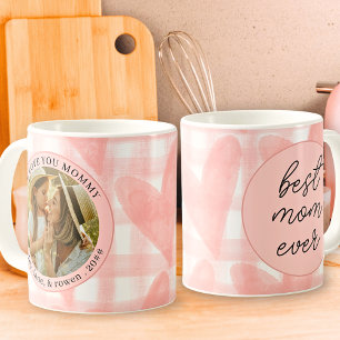 Watercolor Gingham Hearts Mors dag Photo Kaffemugg