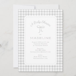 Watercolor Gingham Light Grått Baby Shower Inbjudningar