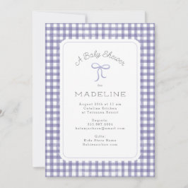 Watercolor Gingham Lila Baby Shower Inbjudningar