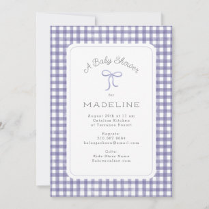 Watercolor Gingham Lila Baby Shower Inbjudningar