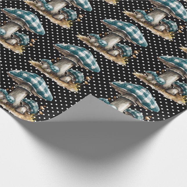 Watercolor Gingham Mushroom Garden Presentpapper (Hörn)