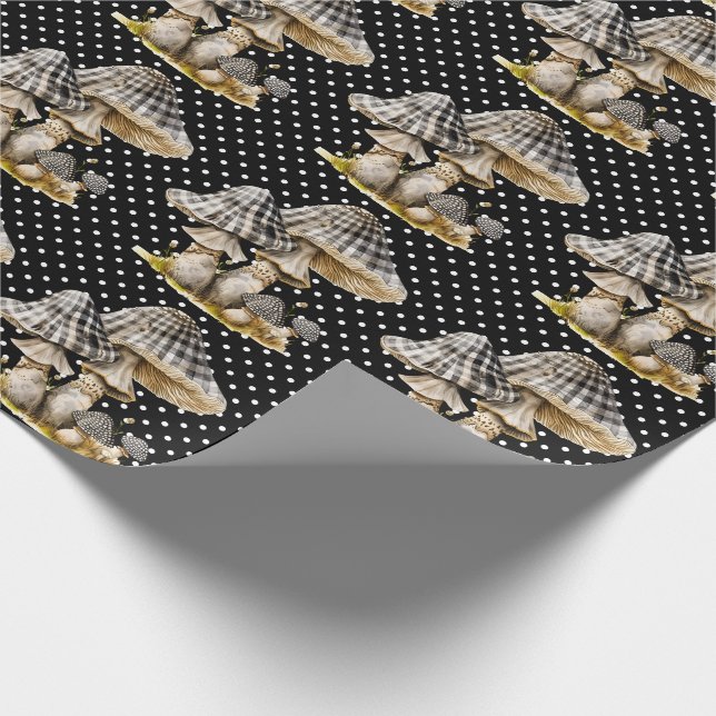 Watercolor Gingham Mushroom Garden Presentpapper (Hörn)