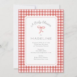 Watercolor Gingham Red Baby Shower Inbjudningar
