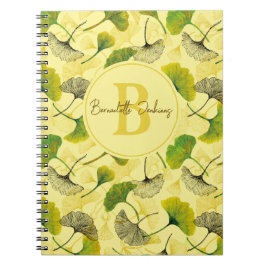 Watercolor Gingko Biloba Löv Monogram Anteckningsbok