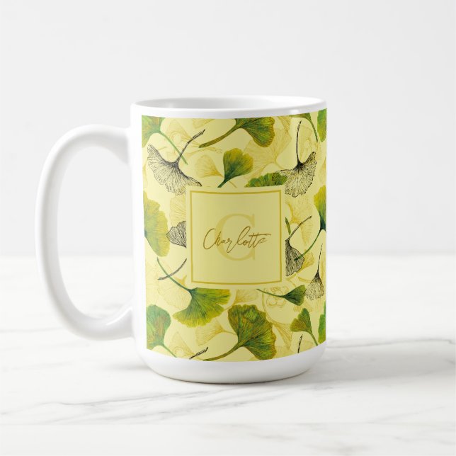 Watercolor Ginkgo Biloba Löv Botanical Mönster Kaffemugg (Vänster)