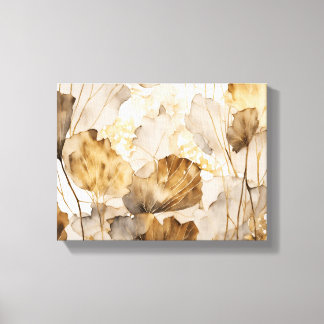 Watercolor Ginkgo löv white, beige, guld Canvastryck