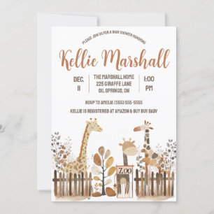 Watercolor Giraffe Family, Zoo, Baby Shower Inbjudningar